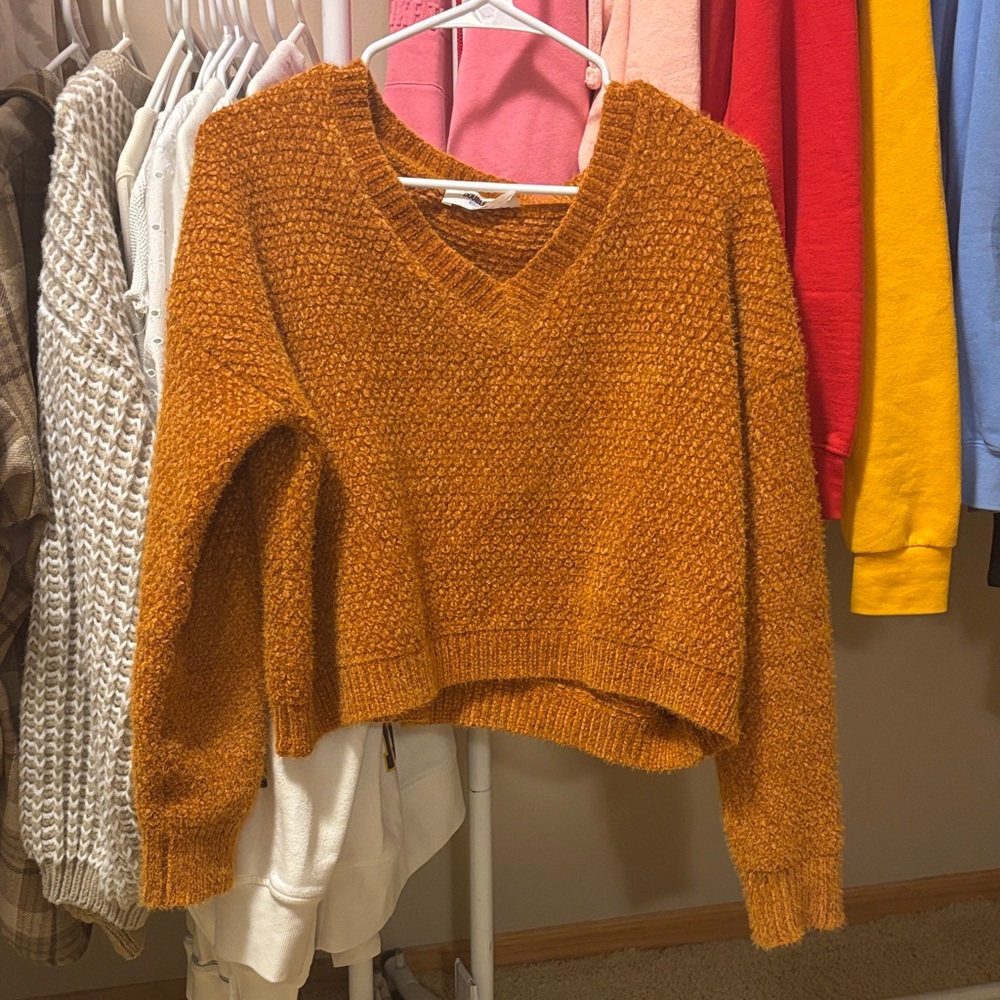 Double Zero Warm V-Neck Sweater in Orange